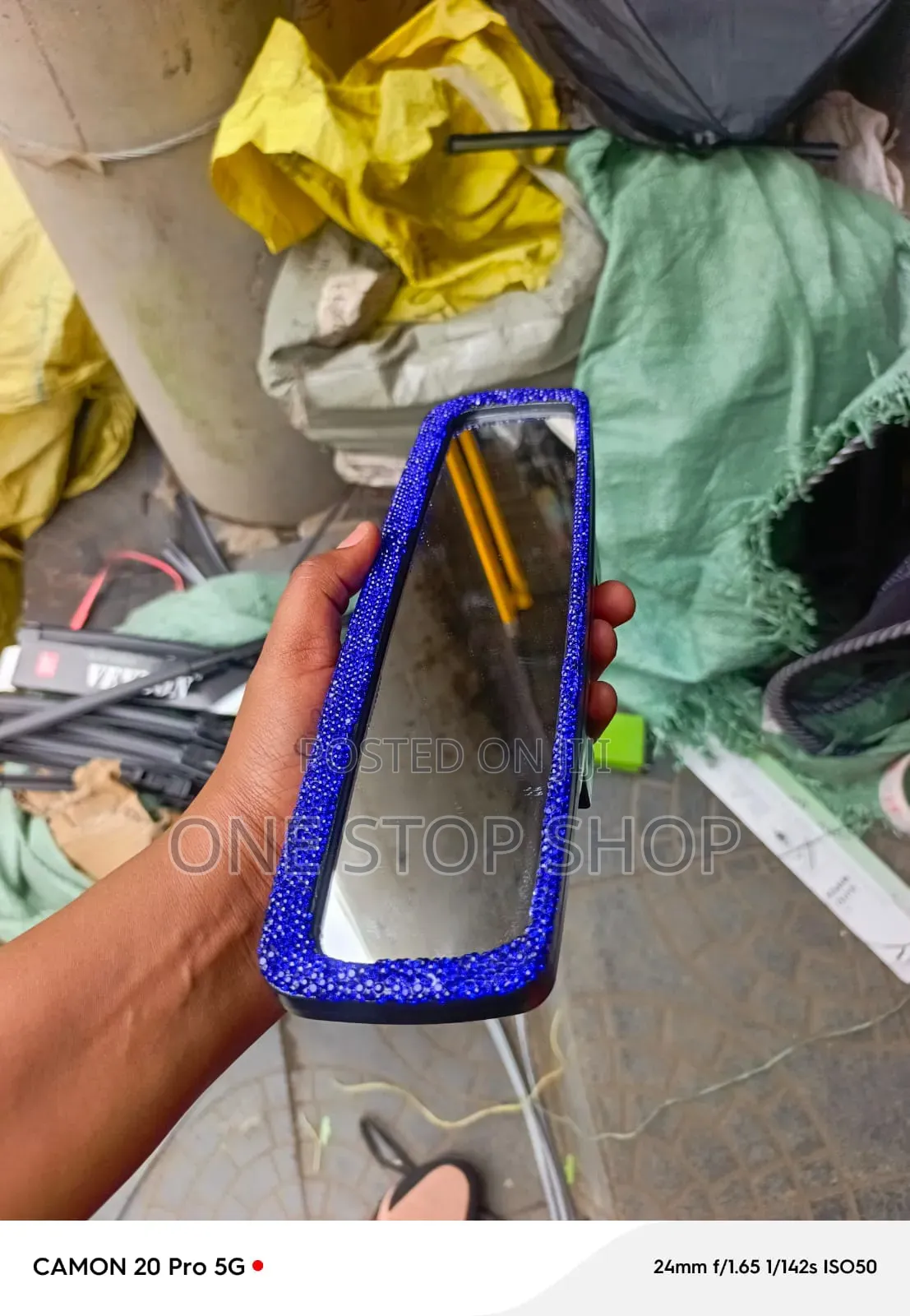 Blue Bling Rhinestone Car Rearview Stylish  Mirror