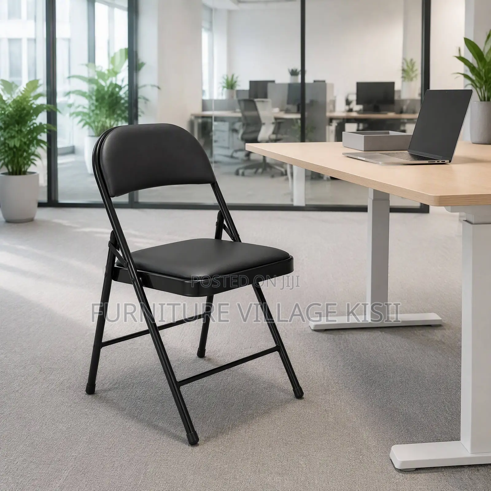Office Chair; Black Leather Metallic Office Chair