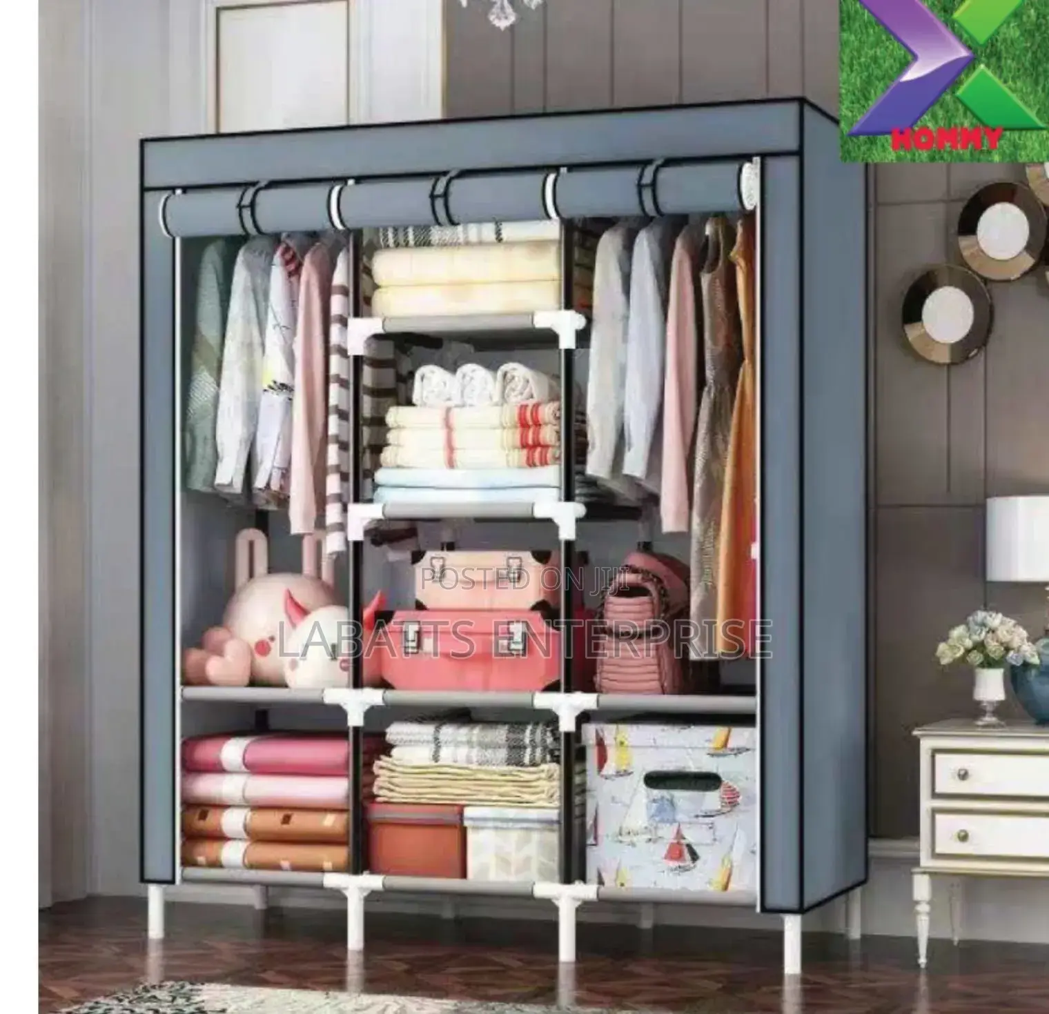 3-Column Portable Wooden Wardrobe