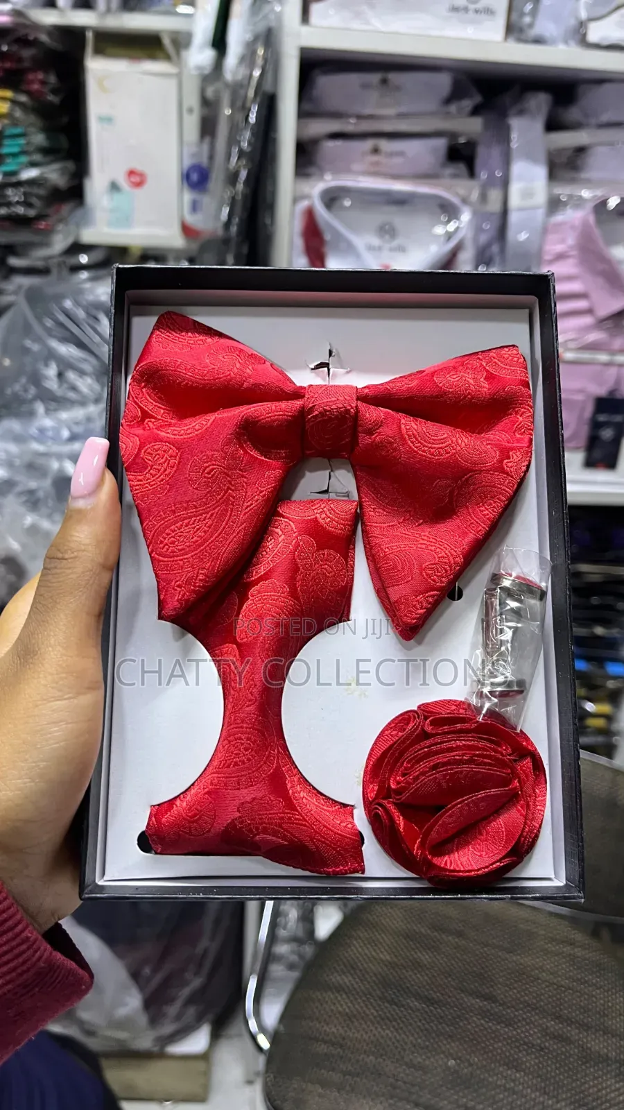 Red  Executive Butterfly Bow Tie Set With Tie, Lapel and Cufflinks