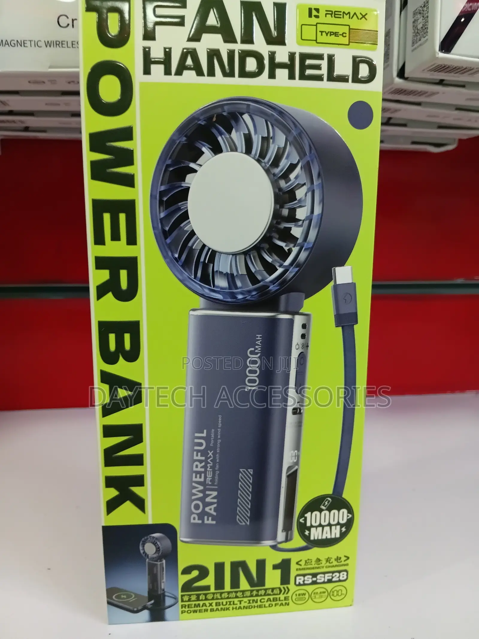 Remax RS SF28 2 in 1 Handheld Fan + Power Bank 10000Mah Fast Charging.