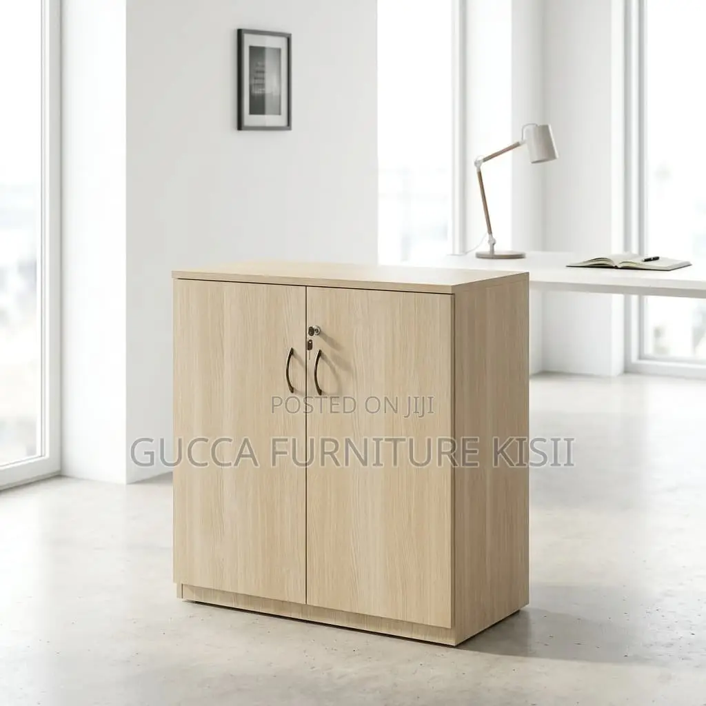 Credenza Cabinet; 2-Door Lockable Swinging Wooden Storage Cabinet