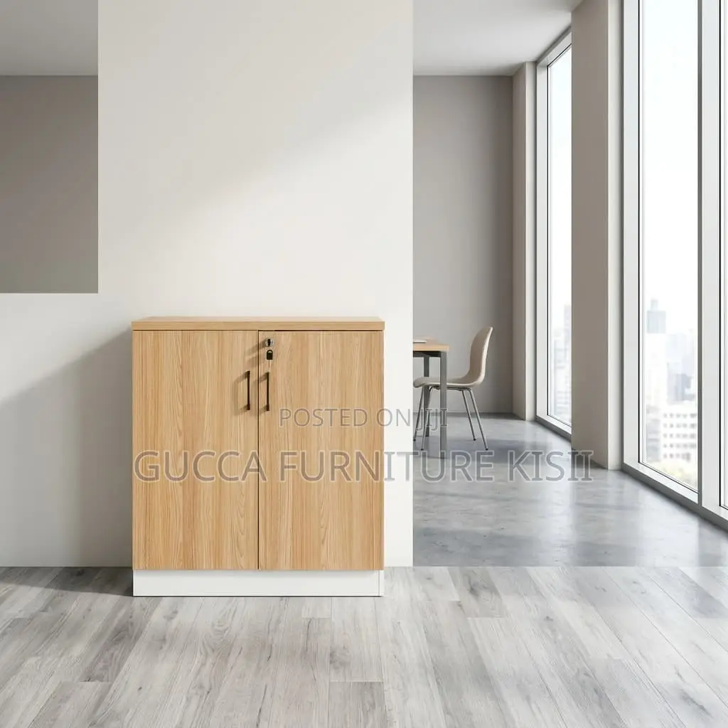 Credenza Cabinet; 2-Door Lockable Swinging Wooden Storage Cabinet