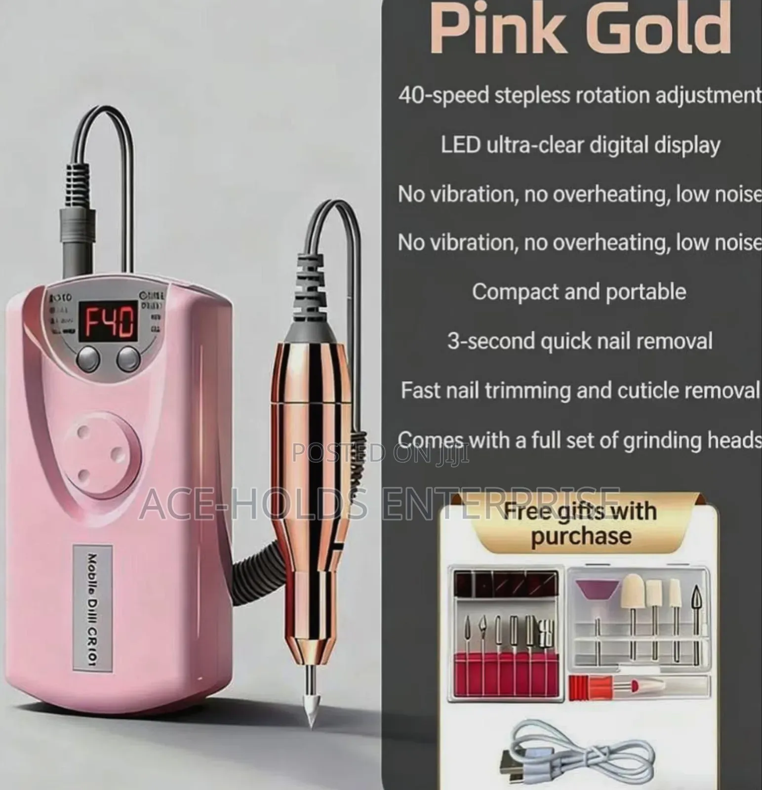 Professional Rechargeable Electric Nail Drill, Manicure & Pedicure