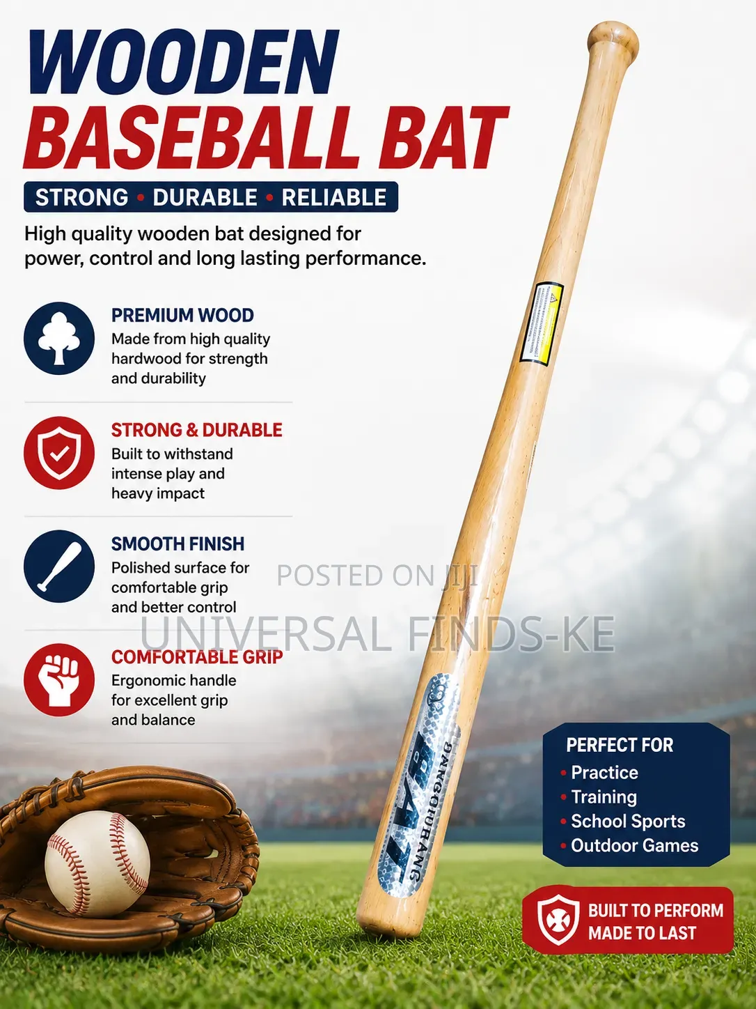 Wooden Baseball Bat – Durable Training and Practice Bat
