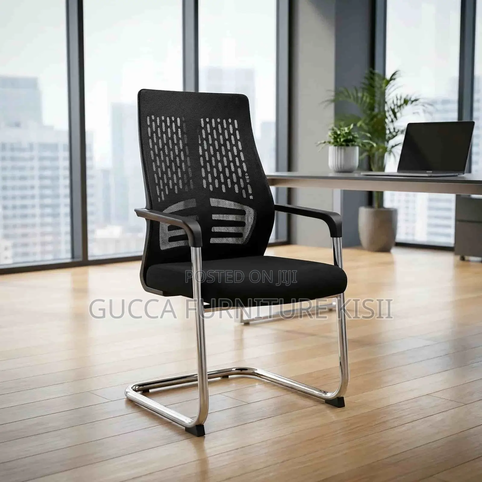 Office Chair; Midback Chrome Based Visitors Office Chair