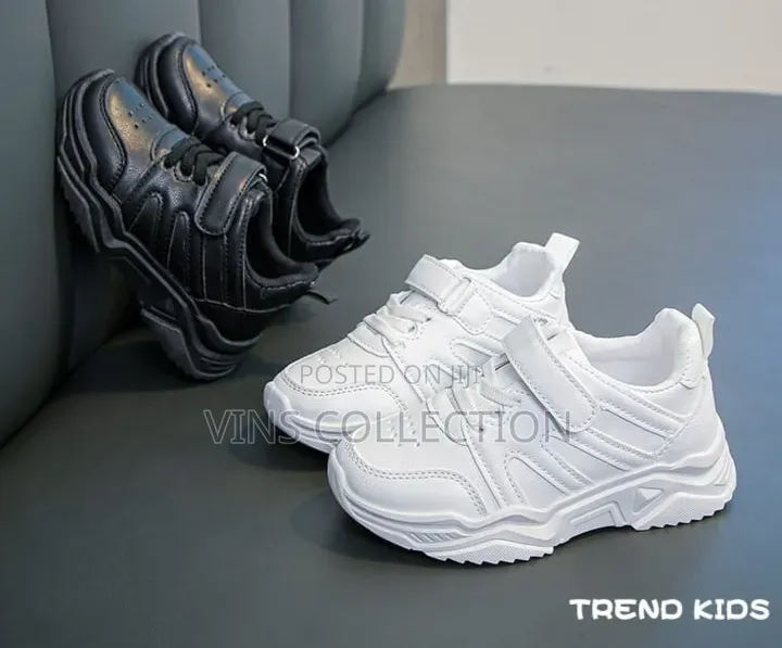 Kids Pure White and Black Sneakers