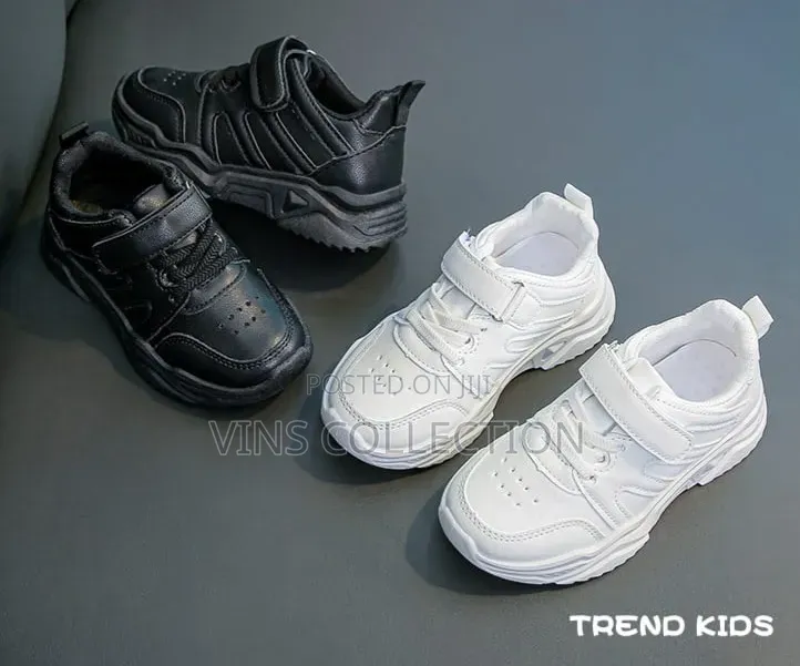 Kids Pure White and Black Sneakers