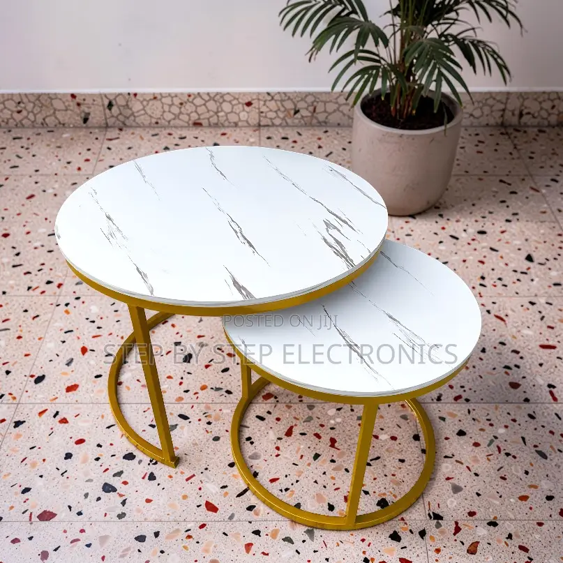 Space Saving 2 in 1 Marble Top Gold Stand Nesting Coffee Table