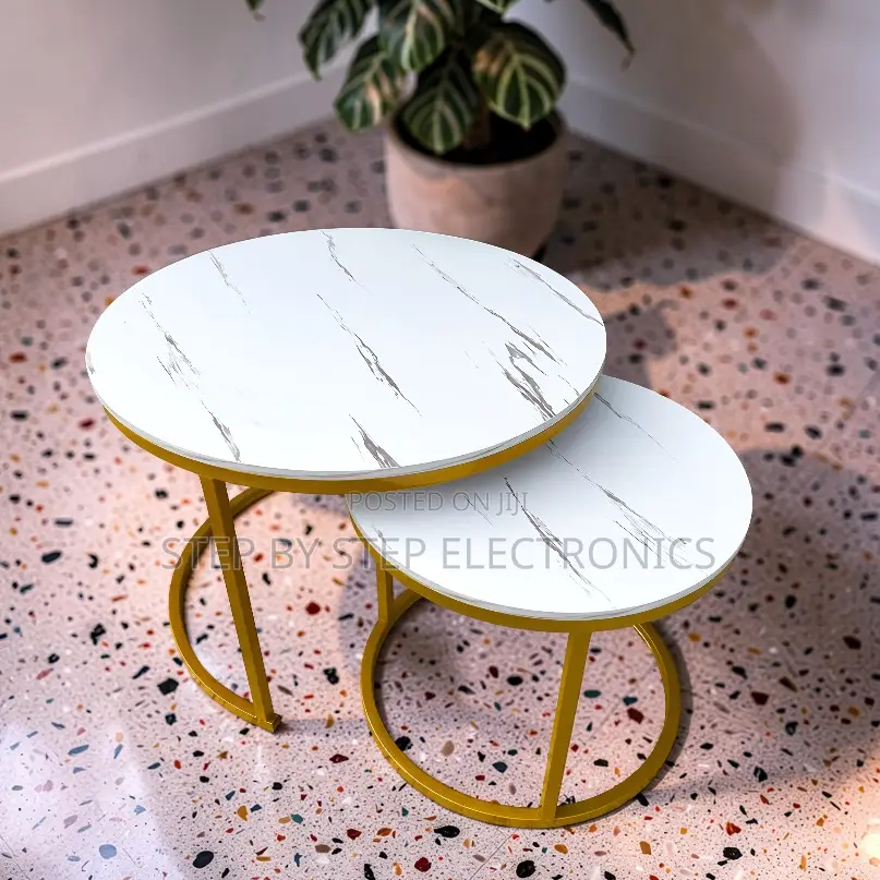 Premium Finish 2 in 1 Marble Top Gold Stand Nesting Coffee Table
