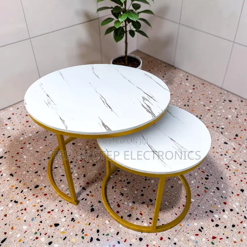Premium Finish 2 in 1 Marble Top Gold Stand Nesting Coffee Table