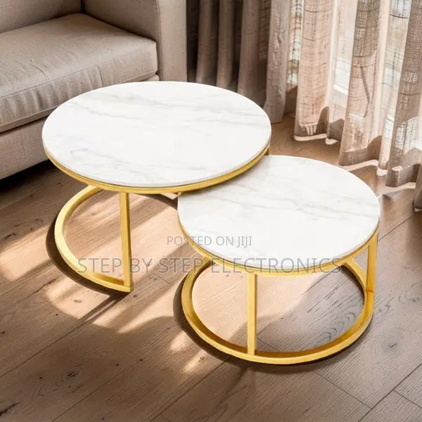 Elegant Design 2 in 1 Marble Top Gold Stand Nesting Coffee Table