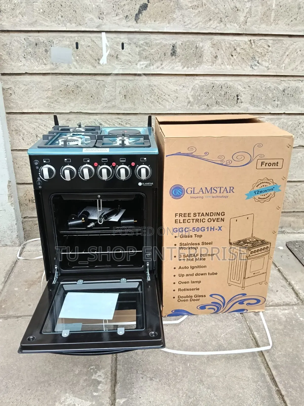 Glamstar Black 50×55 Standing Cooker – 3+1 Gas Burner