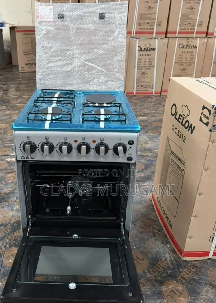 New Model Silver Olelon Free Standing 3 Gas Burner +1 Electric Cooker
