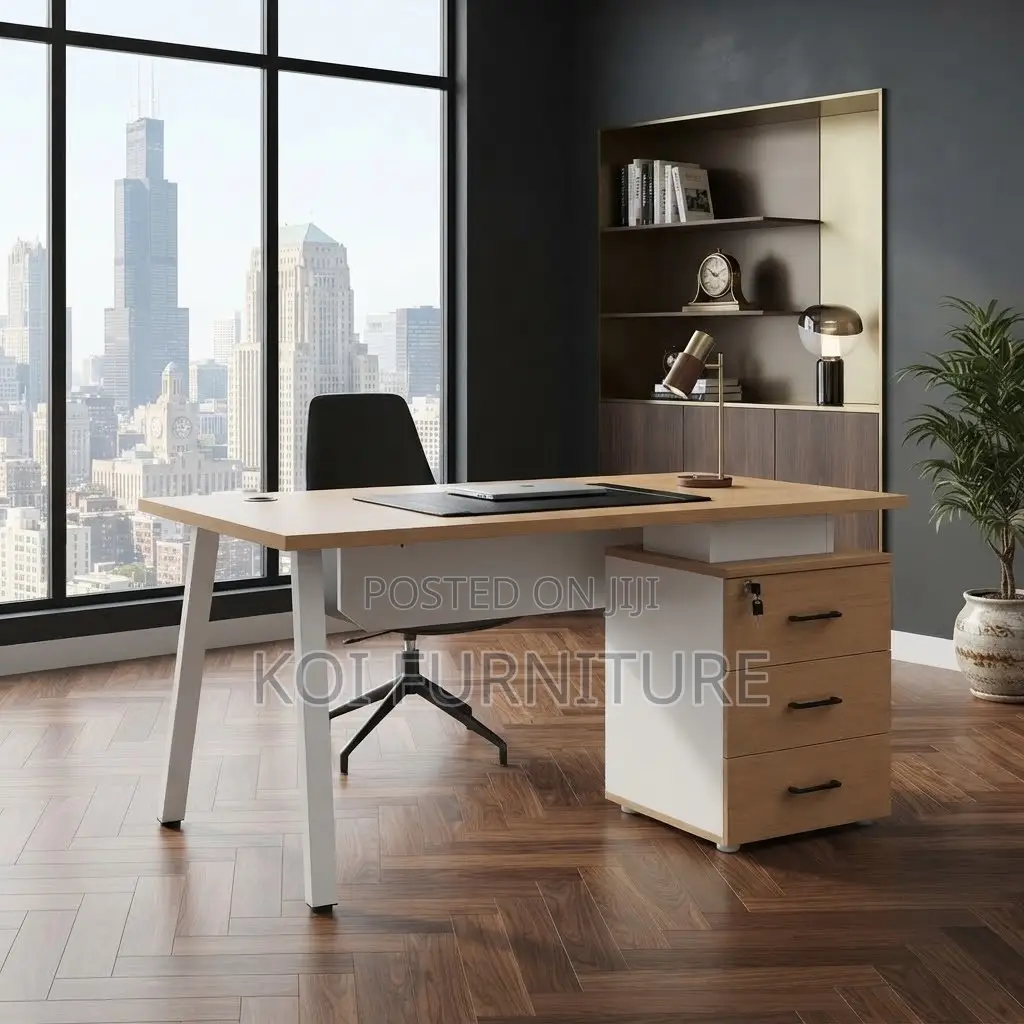 Office Desk; 1400mm Executive Home Office Desk With White Front View