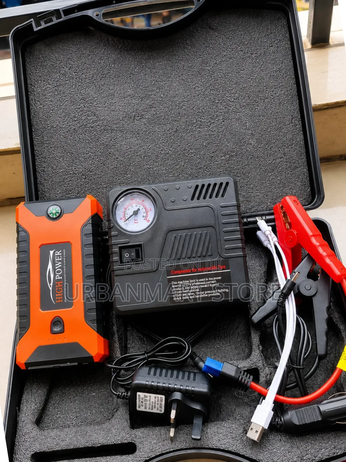 Portable Car Jump Starter With Air Compressor & Power Bank