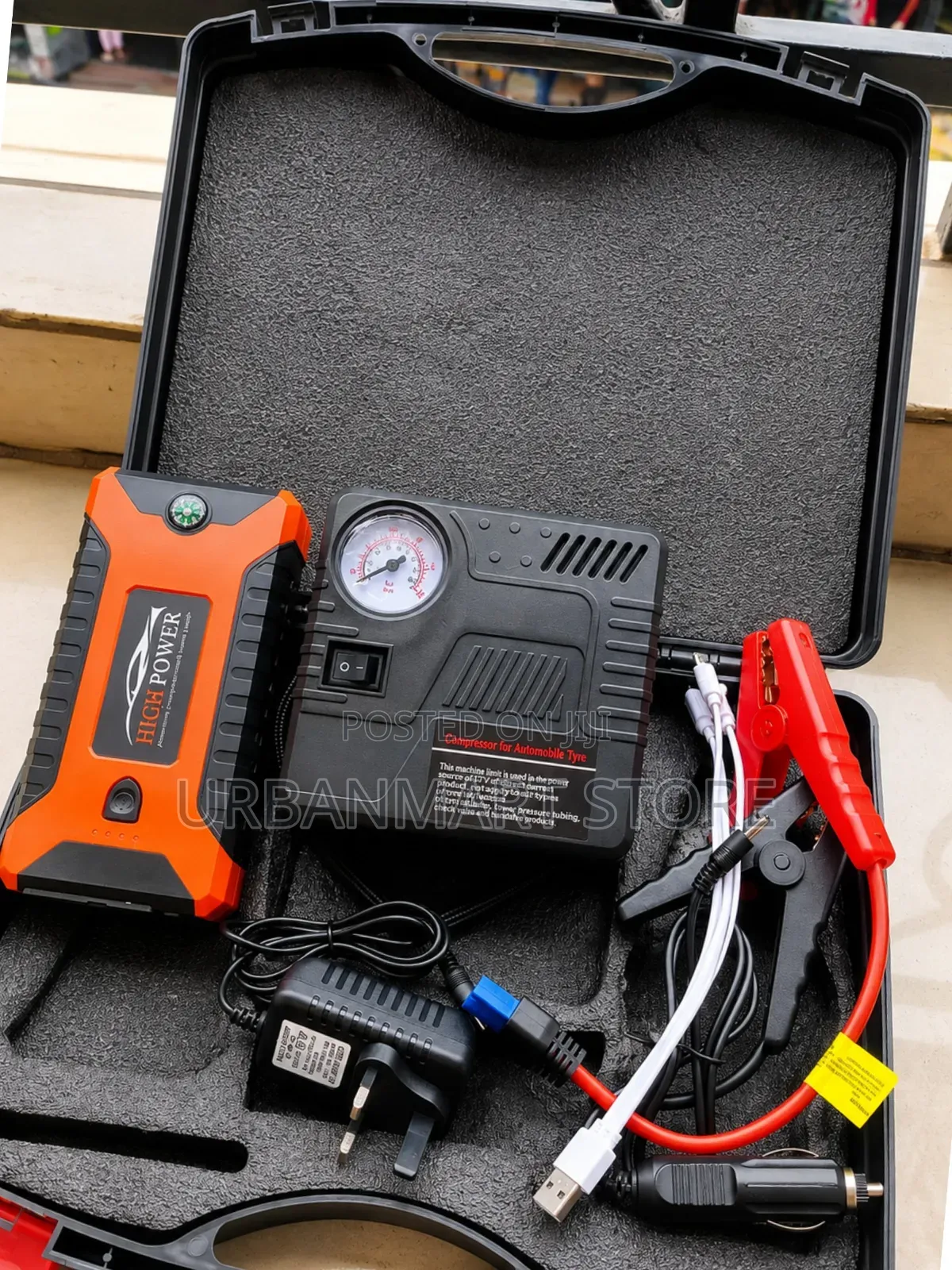 Car Battery Jump Starter Kit With 12V Air Compressor