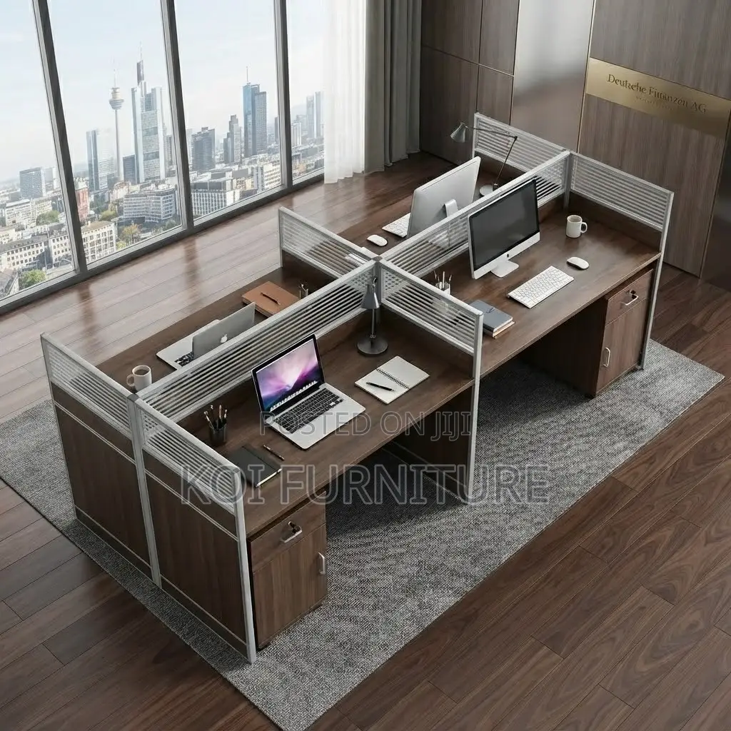 Office Workstation; Brown Office Four Users Partioned Workstation