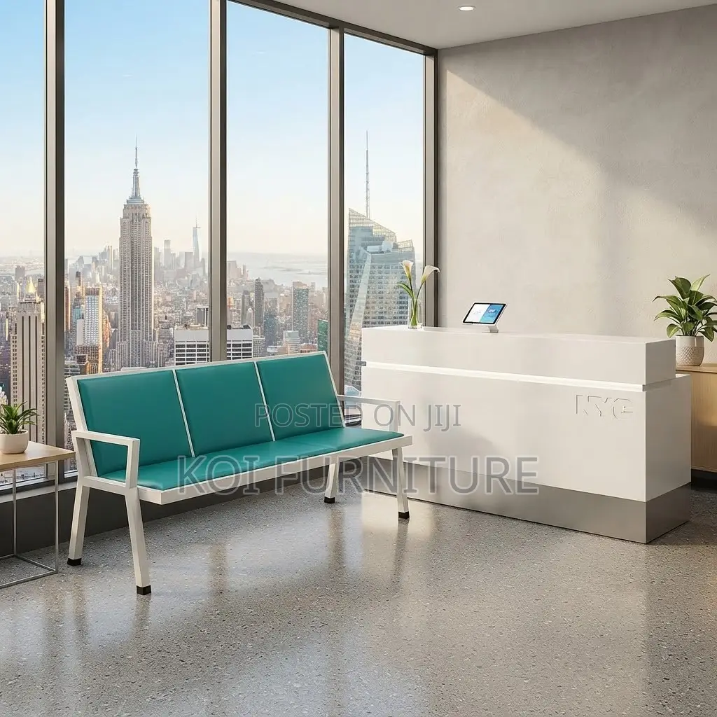 Office Benches; Blue Three Seaters Upholstered Reception Benches