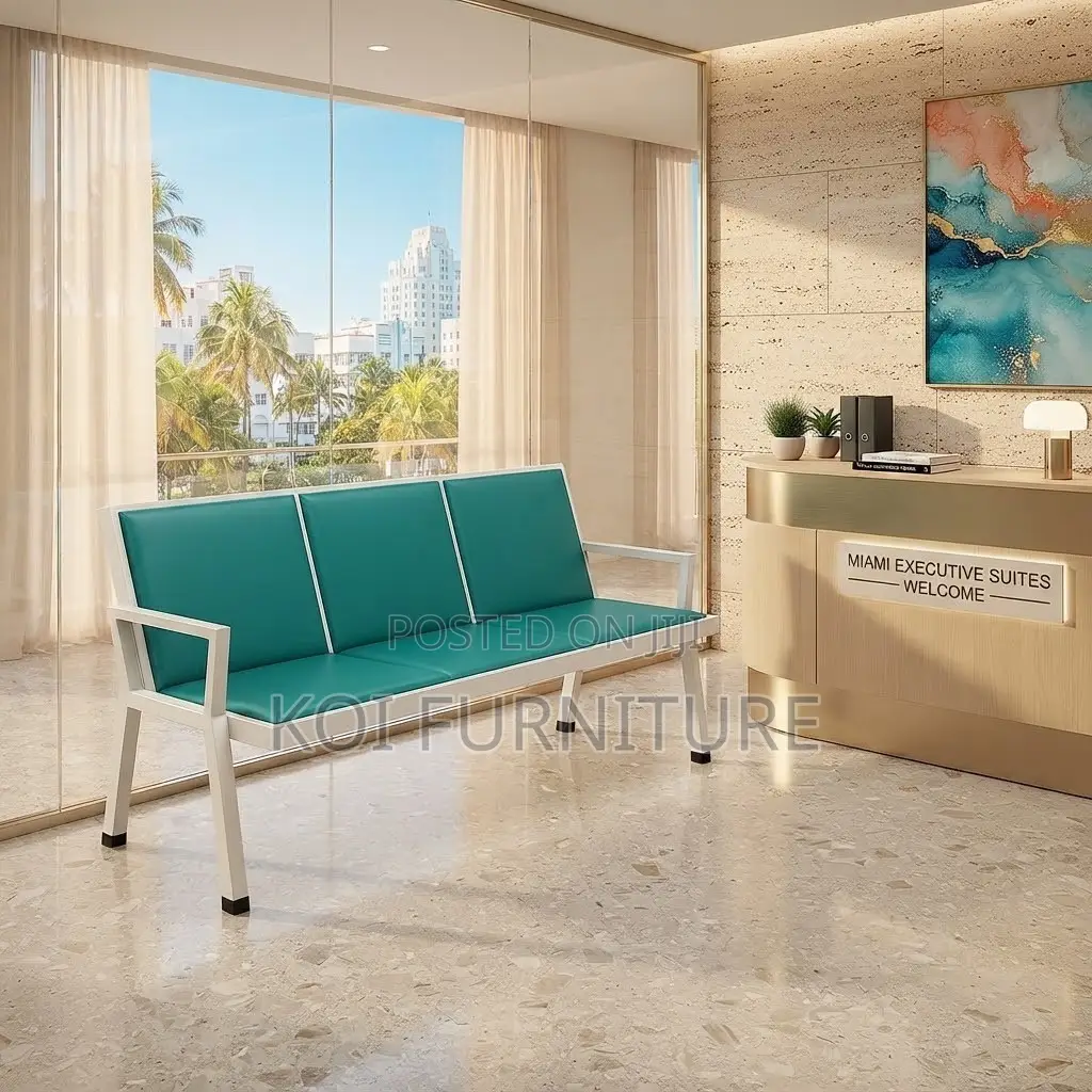Office Benches; Blue Three Seaters Upholstered Reception Benches