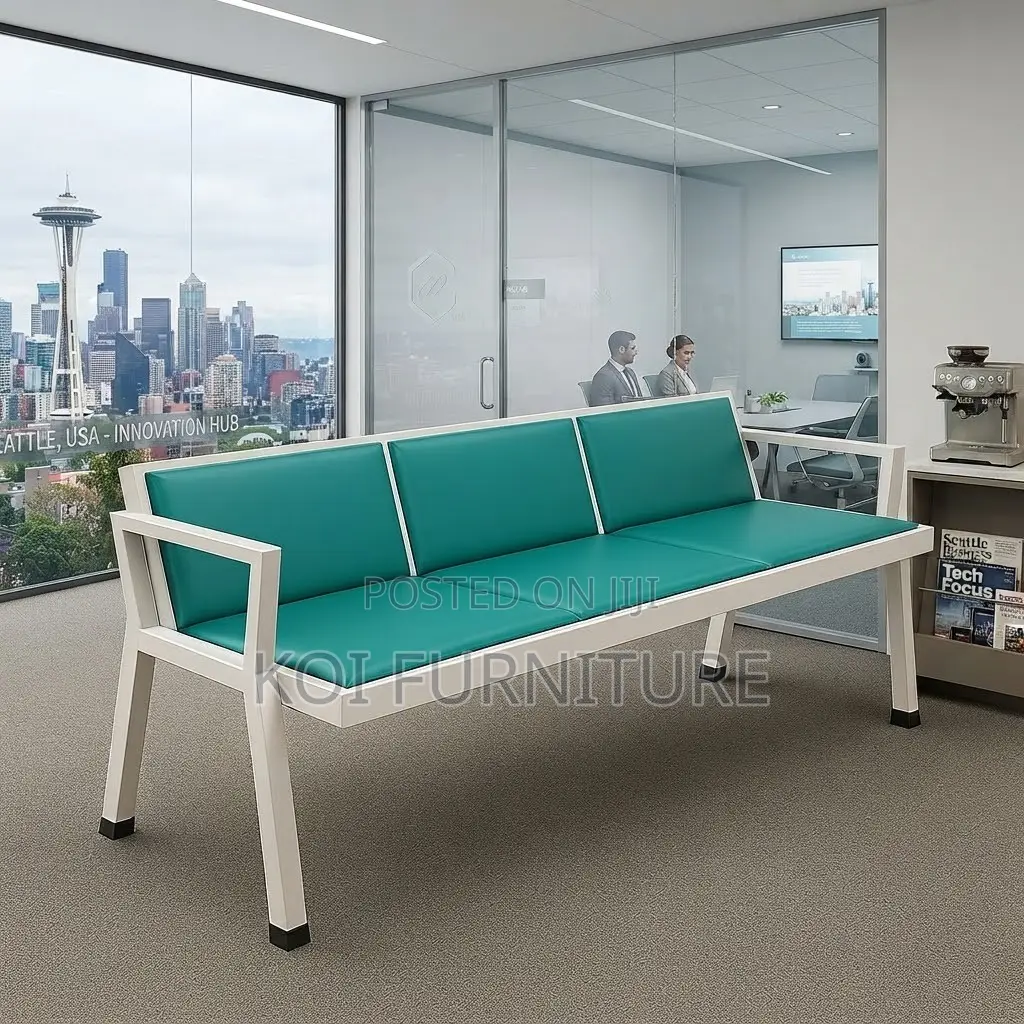 Office Benches; Blue Three Seaters Upholstered Reception Benches