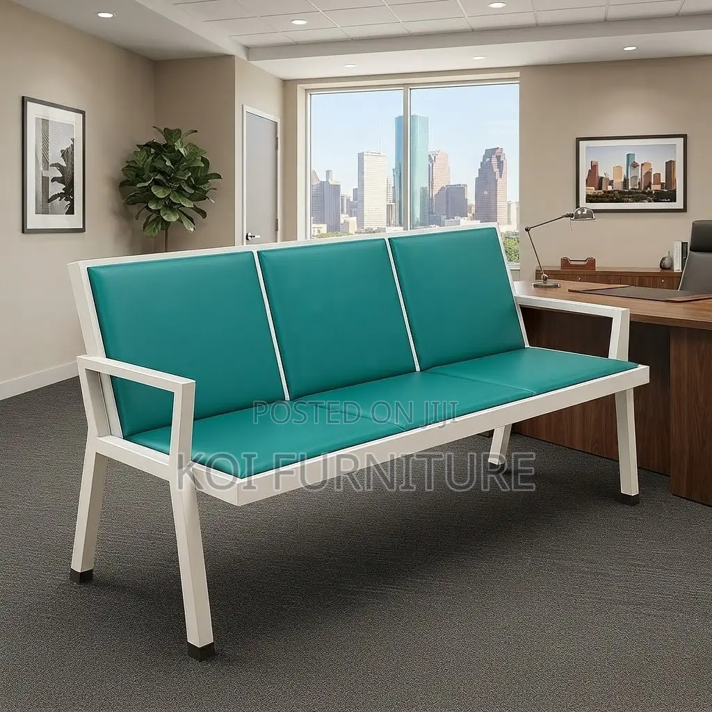 Office Benches; Blue Three Seaters Upholstered Reception Benches