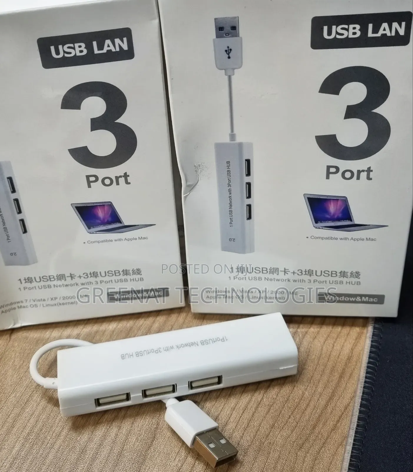 USB LAN 3 Port Adapter 3 Port USB HUB With Ethernet