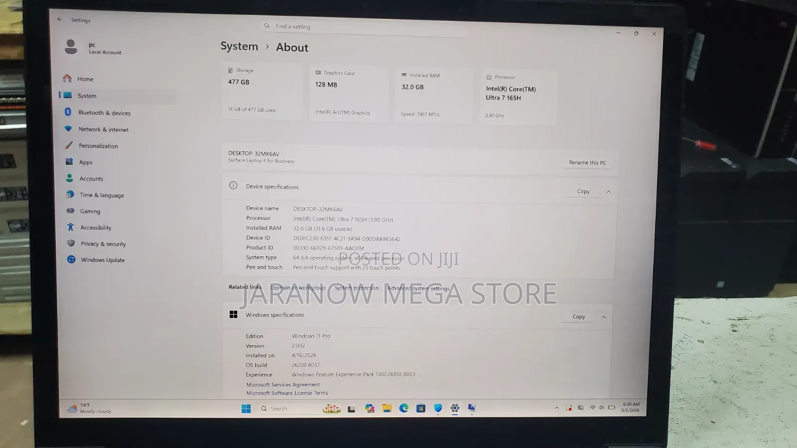 Laptop Microsoft Surface Laptop 6 32GB Intel Core Ultra 7 SSD 512GB