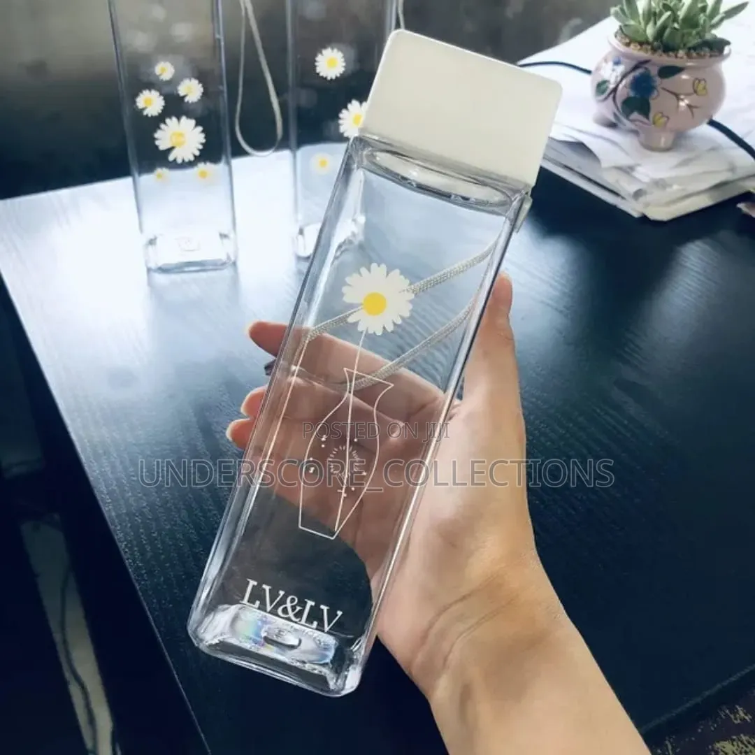 *500mlWater Bottle Square Transparent Summer Small Daisy Flower