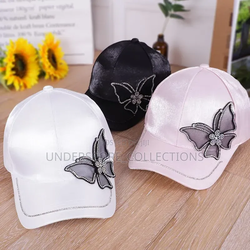 *Shiny Rhinestone Butterfly Embroidery Women Baseball Cap Fashion
