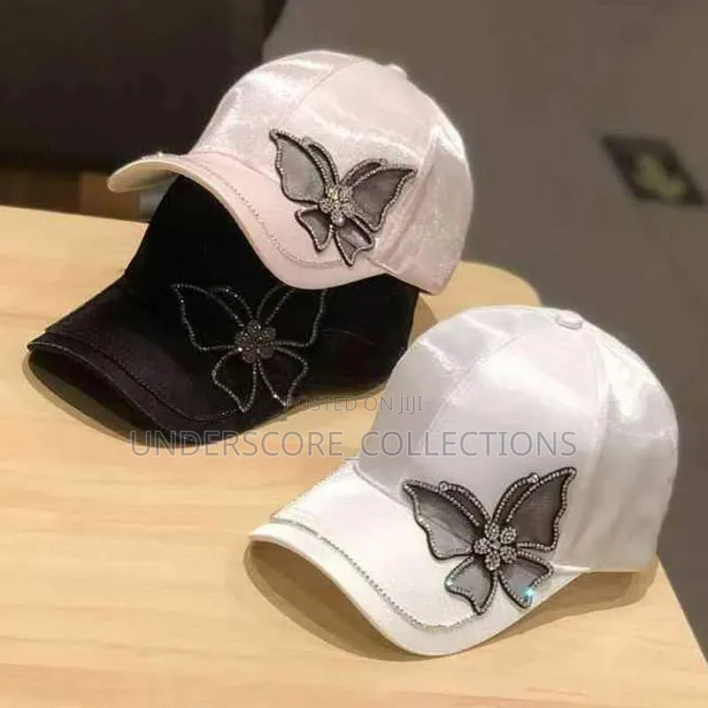 *Shiny Rhinestone Butterfly Embroidery Women Baseball Cap Fashion