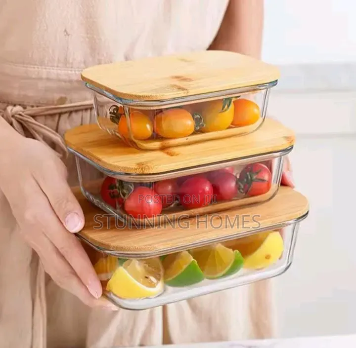 Set of 3 Glass Lunch Boxes With Bamboo Lid