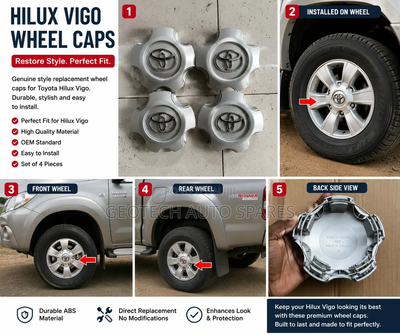 Toyota Hilux Vigo Wheel Caps Centre Rim Hub Covers Replacement