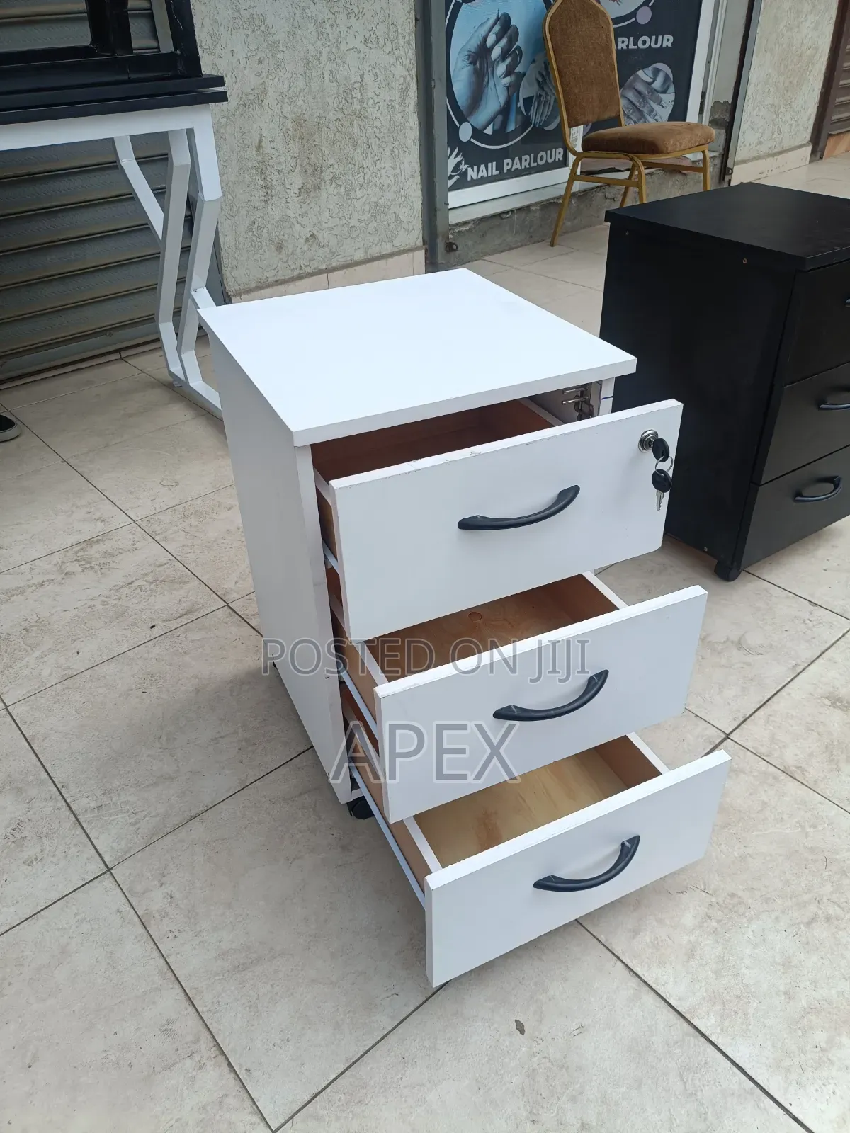 3 Drawers White Pedestal
