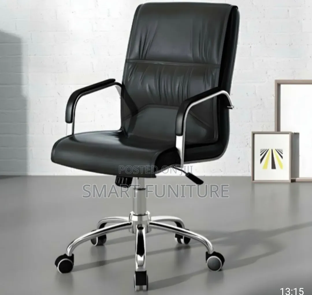 Pure Leather Office Chairs With Fixed Amrest