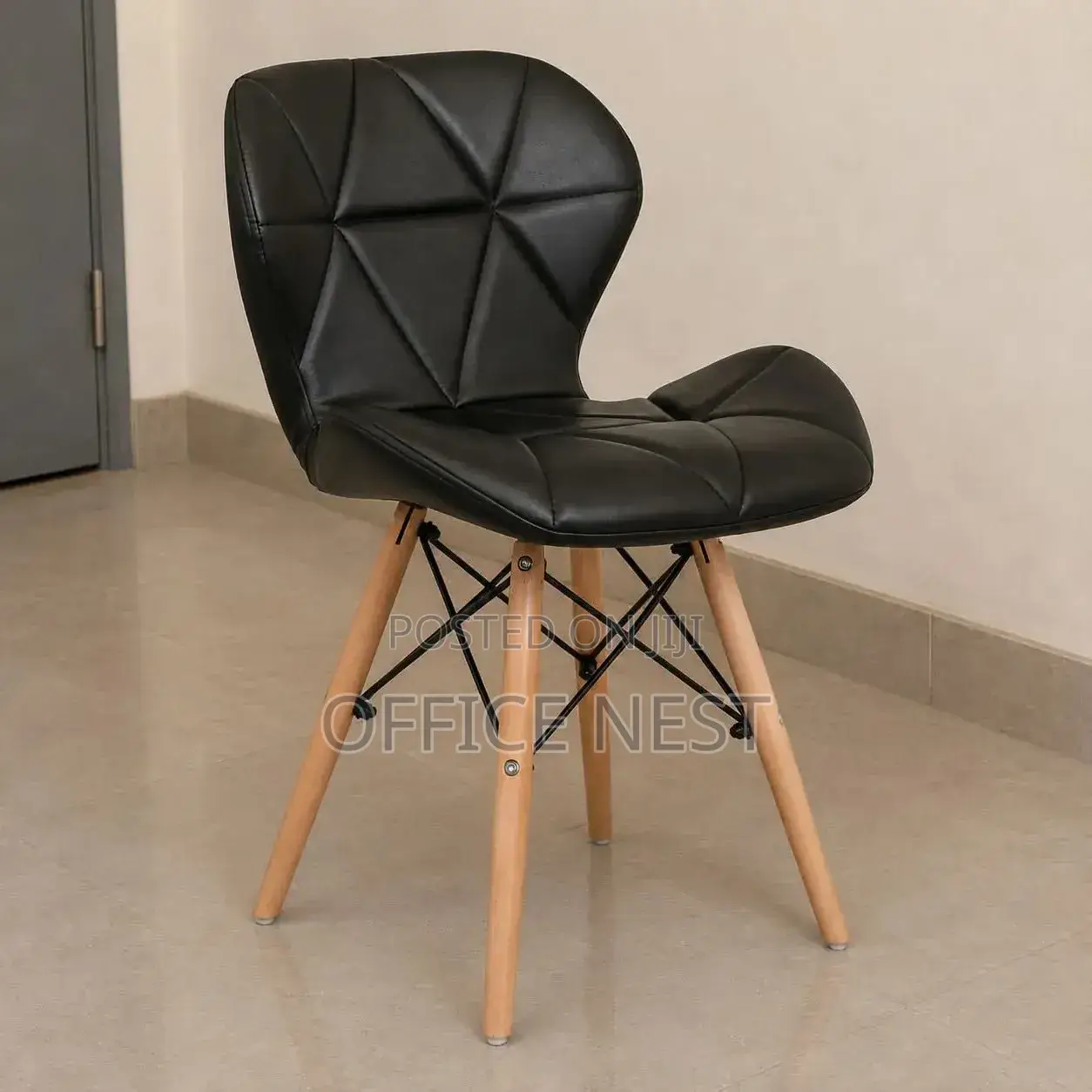 Stylish Padded Leather Chair With Wooden Legs