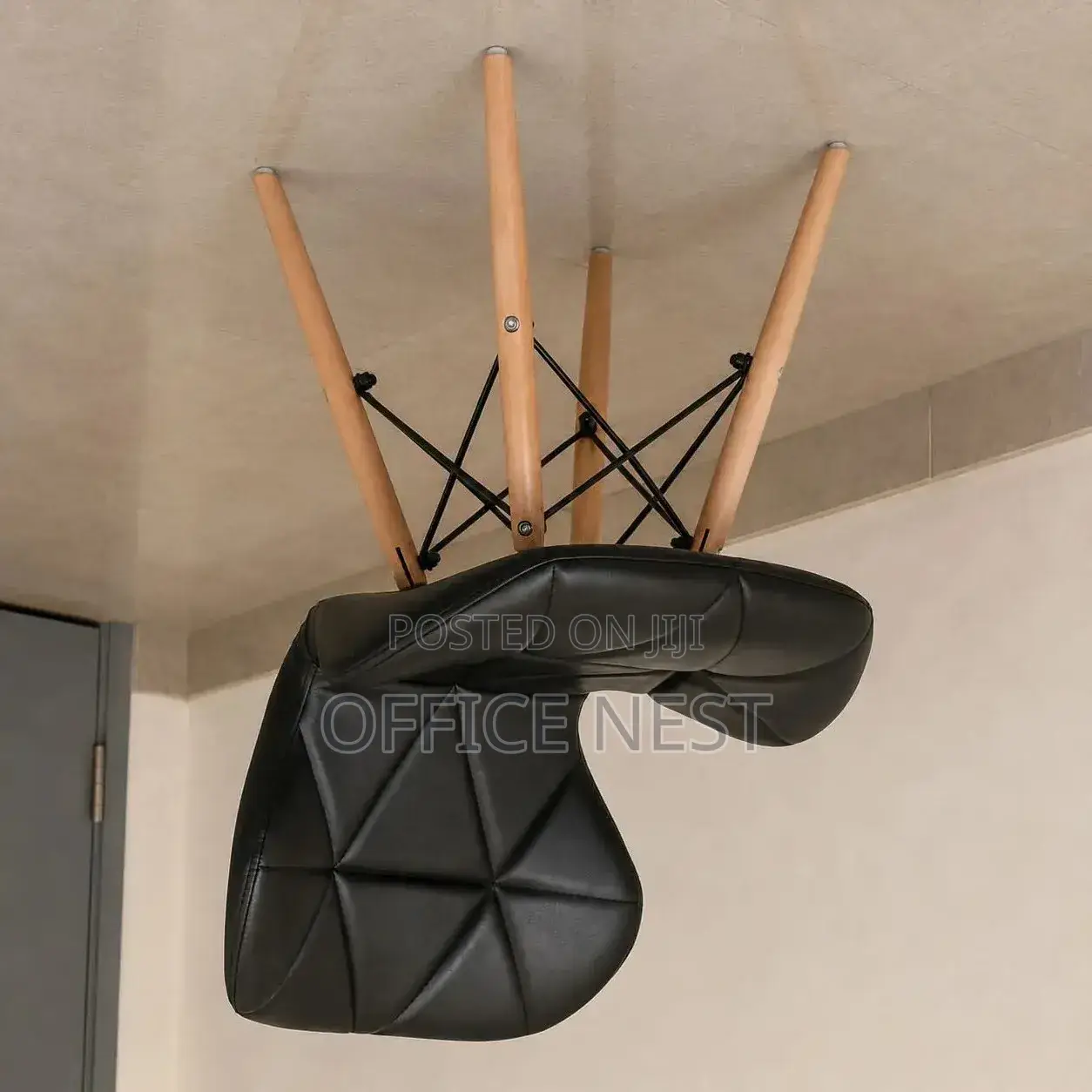 Stylish Padded Leather Chair With Wooden Legs