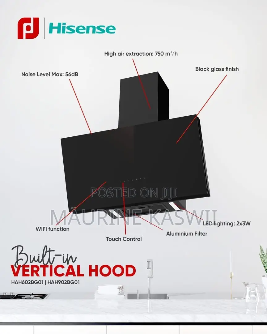Hisense Hah602bg01 60cm Vertical Hood – Black Glass
