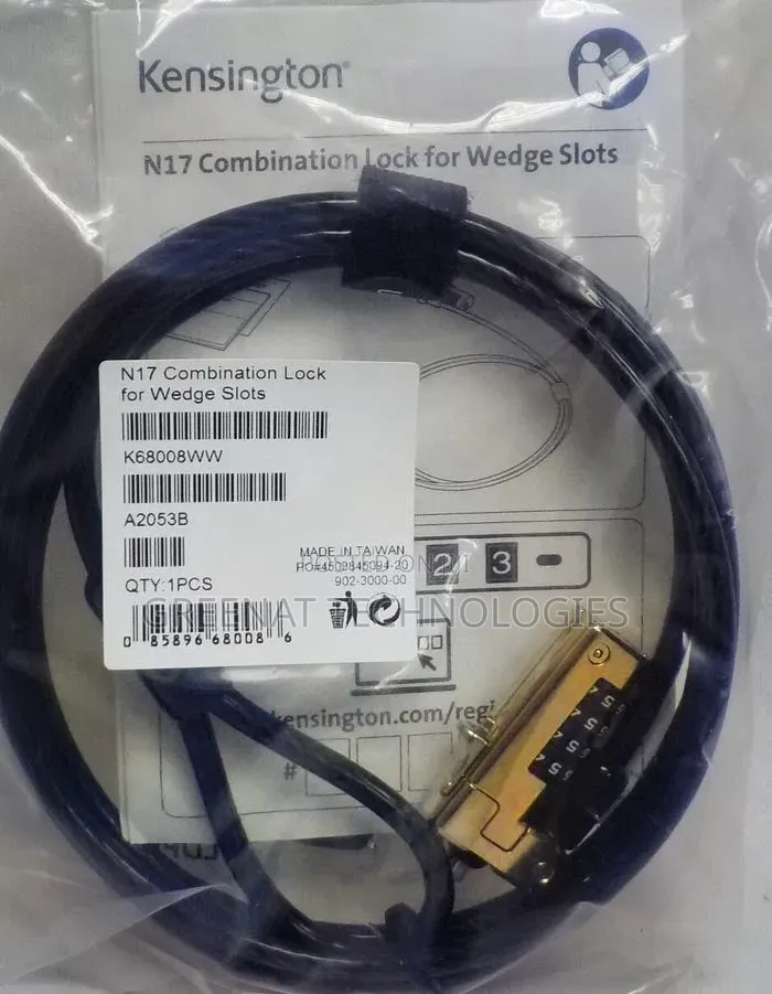 Kensington N17 Serialized Combination Cable Lock Wedge Slots K68008WW