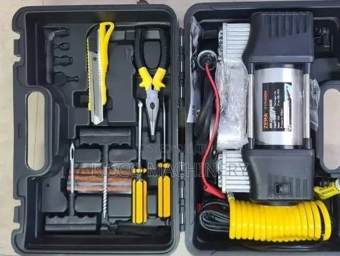 Heavy Duty 2 Cylinder Car Air Compressor With Tire Repair Kit