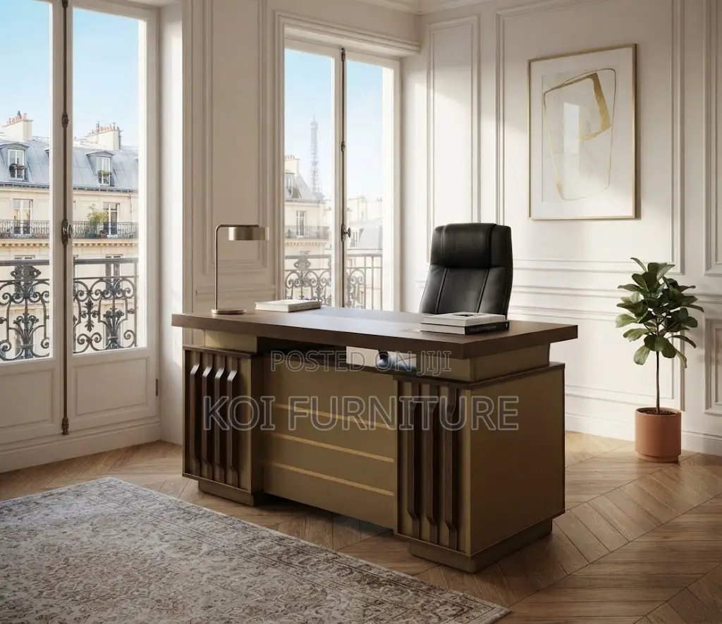 Office Desk; Home Office 1.4M Golden Executive Desk With Lock Drawers