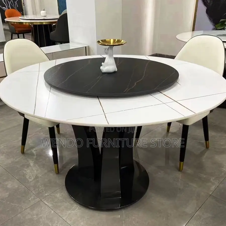 Dining Set; Round Six Classic Dining Sets With Leather Chairs