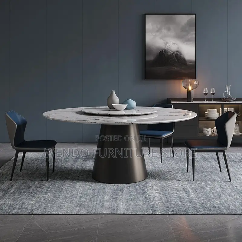 Dining Set; Round Six Classic Dining Sets With Leather Chairs