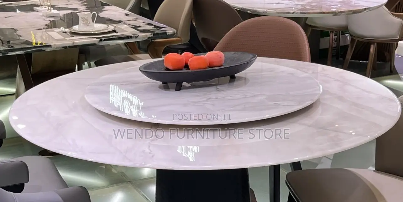Dining Set; Round Six Classic Dining Sets With Leather Chairs