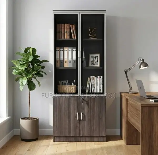 Office Cabinet; 2-Door Half Glass Wooden File Cabinet