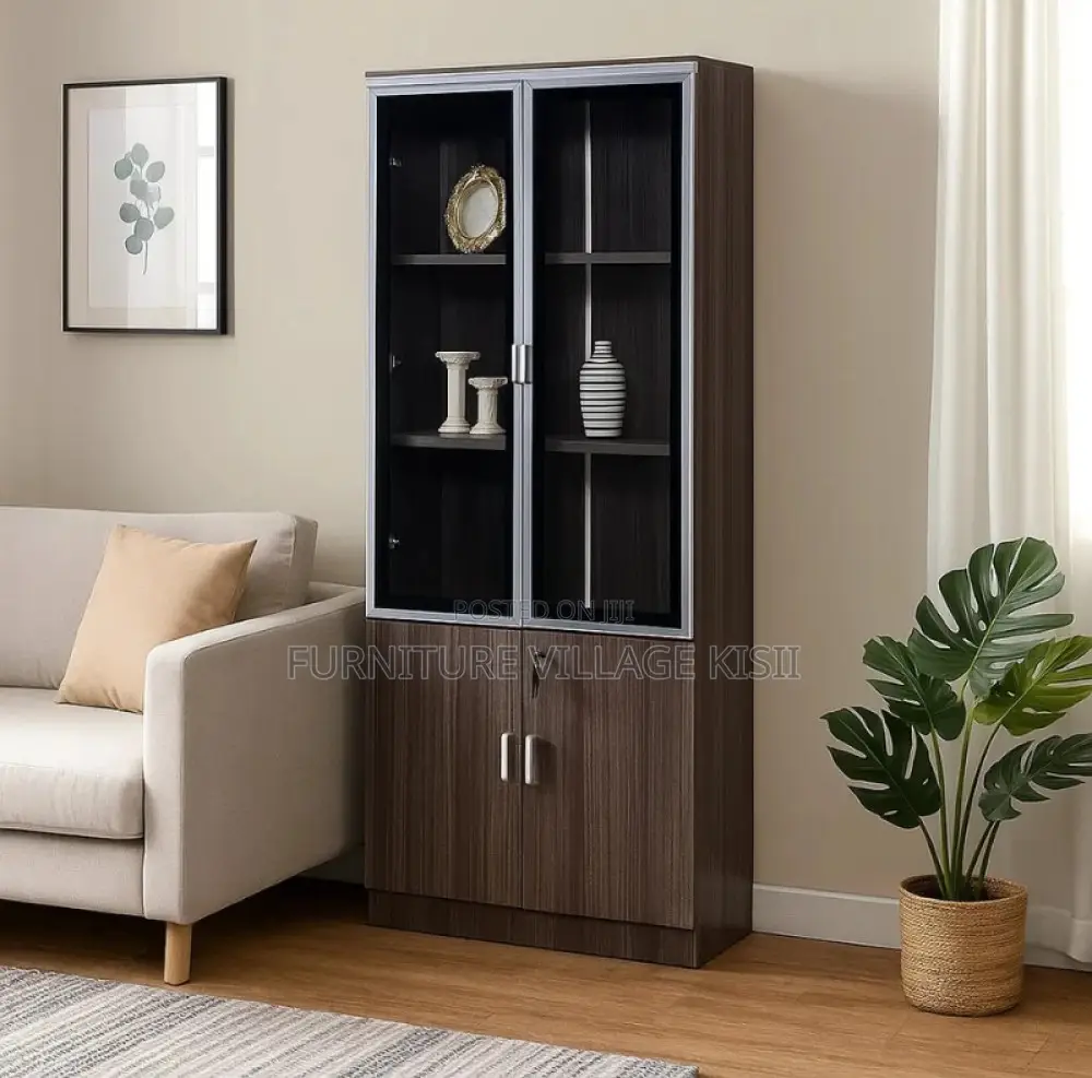 Office Cabinet; 2-Door Half Glass Wooden File Cabinet