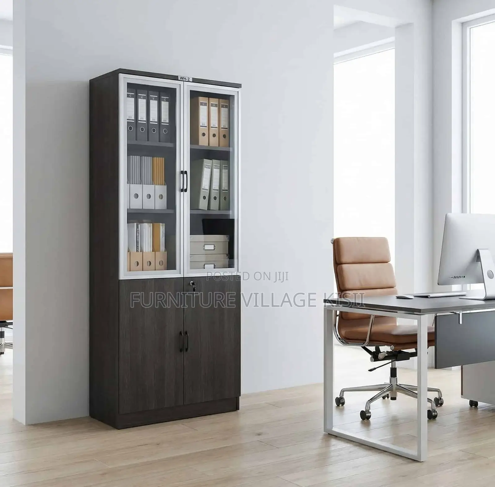 Office Cabinet; 2-Door Half Glass Wooden File Cabinet