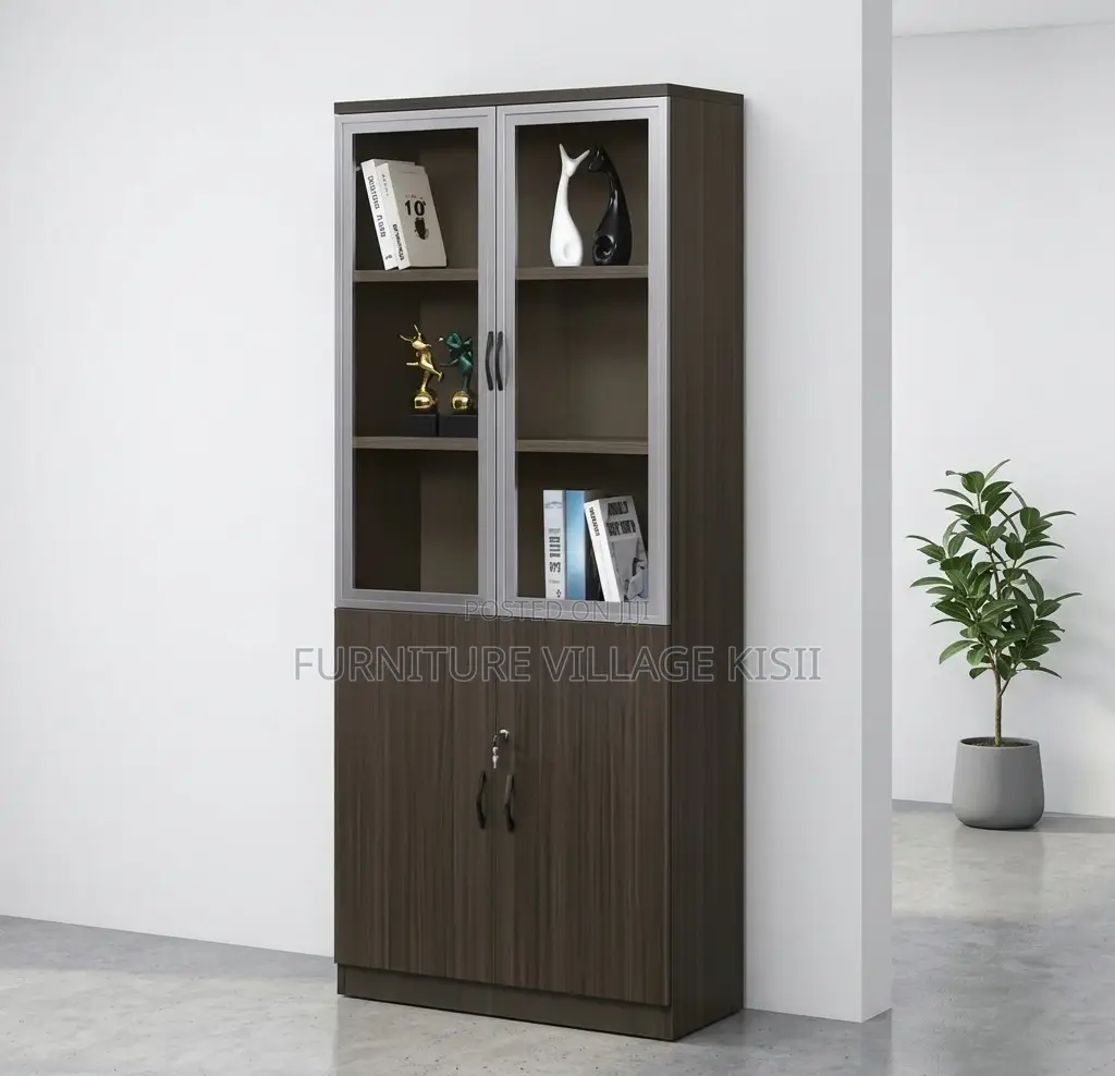 Office Cabinet; 2-Door Half Glass Wooden File Cabinet
