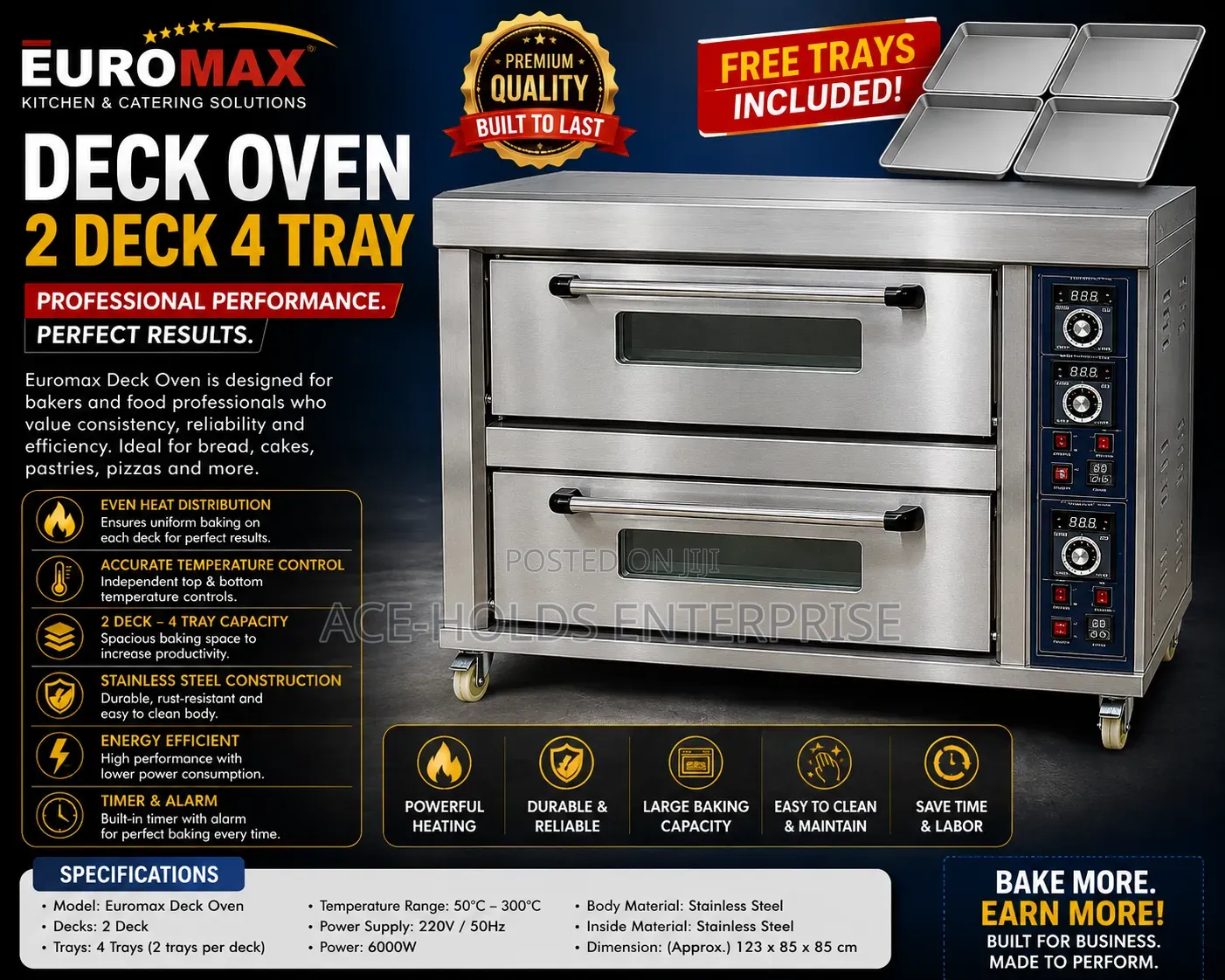 Euromax Deck Oven 2 Deck 4 Tray With Free Trays - Kitchen/ Catering