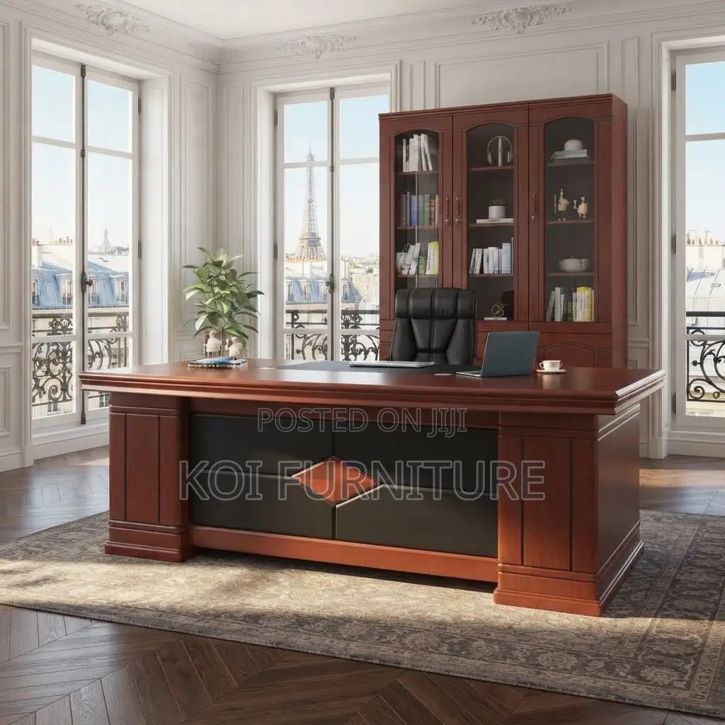 Office Desk; Glossy 180CM Executive Mahogany Desk